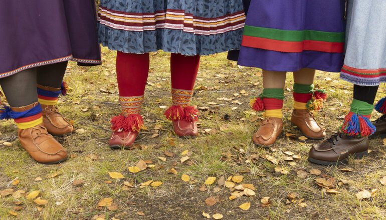 fötter med näbbskor och olika slags skoband